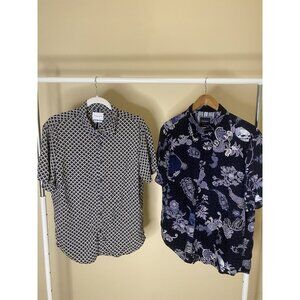 Lot Of 2 Denim And Flower Short Sleeve Shirts Size Large Ricky Singh